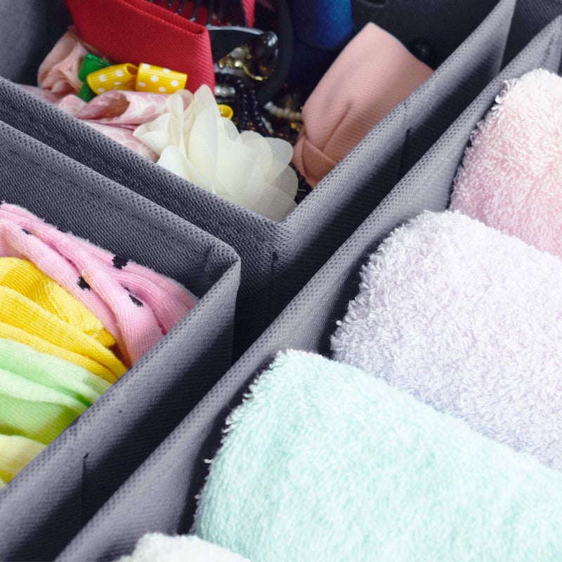 homyfort Dresser Drawer Organizer  Foldable Cloth Storage Box Closet Cube Basket Bins Containers Divider with Drawers for Underwear  Bras  Socks  Ties  Scarves  Set of 6  Grey - Image 5